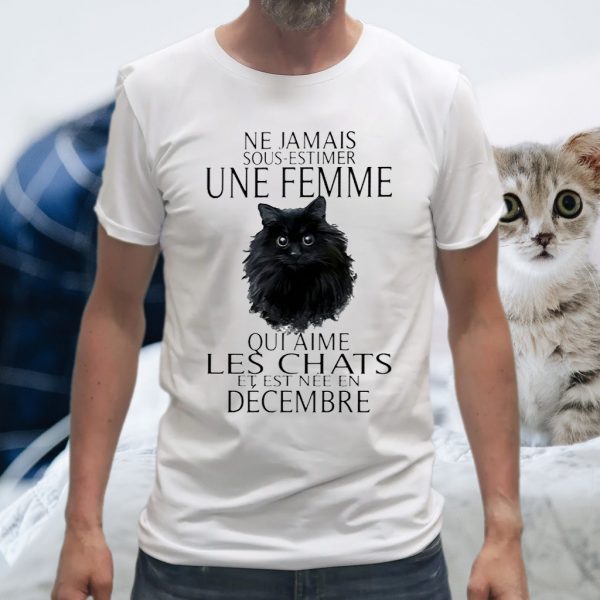 Black Cat Ne Jamais sous estimer Une Femme qui aime les chats et est nee en Decembre T-Shirt