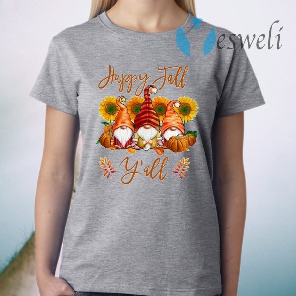 Happy Fall Y’all Funny Gnome Pumpkin Autumn T-Shirts