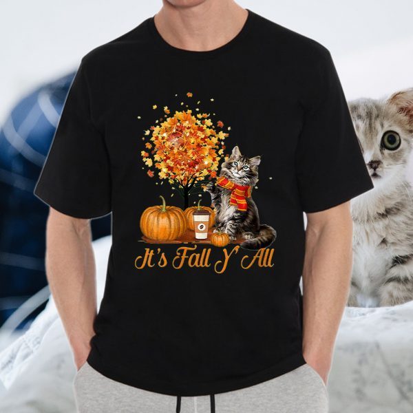 It'S Fall Y'All Maine Coon Cat Halloween Thanks T-Shirt