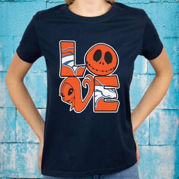 Jack Skellington and Sally love Denver Broncos T-Shirts