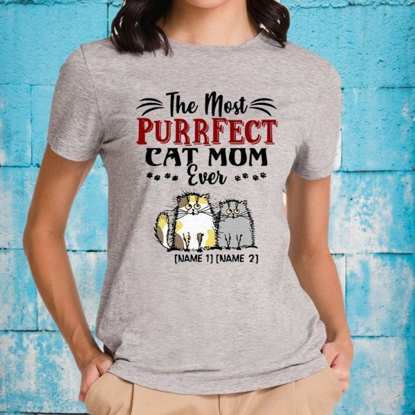 Personalized the Most Purrfect Cat Mom Ever 2 Accent T-Shirts