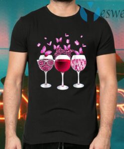 Pink Ribbon Wine Glass Butterfly Breast Cancer Awareness T-Shirts