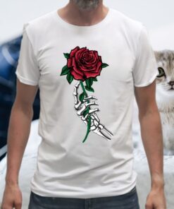 Skeleton Hand Holding A Red Rose Halloween Costume Gift T-Shirt