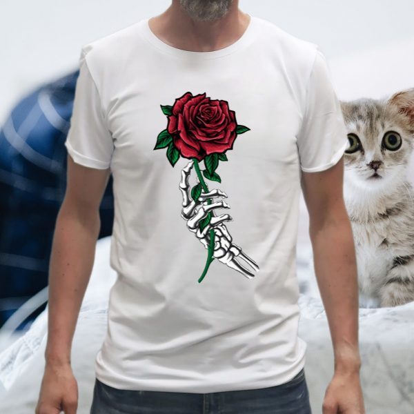 Skeleton Hand Holding A Red Rose Halloween Costume Gift T-Shirt