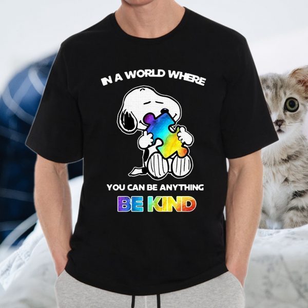 Snp hug Autism in a world where you can be anything be kind T-Shirts