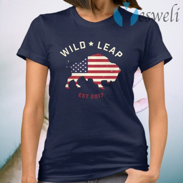Stars & Stripes American Flag With Wild Leap Buffalo T-Shirt