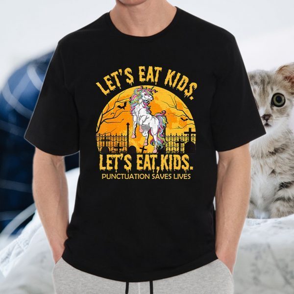 Unicorn Let'S Eat Kids Punctuation Saves Lives T-Shirts