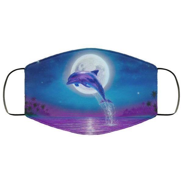 Dolphin Jumping Under Moonlight face mask