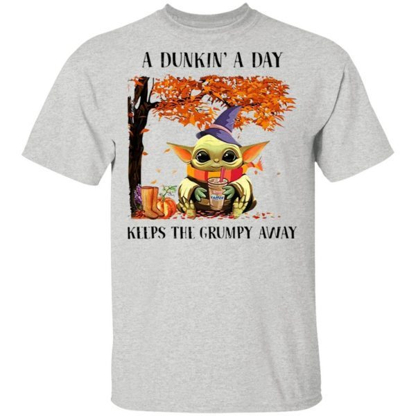 Baby Yuda a dunkin’ a day keeps the grumpy away Halloween T-Shirt