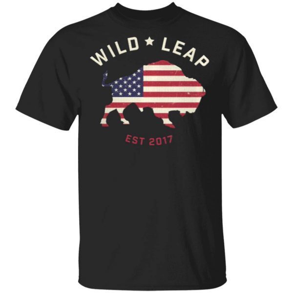 Stars & Stripes American Flag With Wild Leap Buffalo T-Shirt