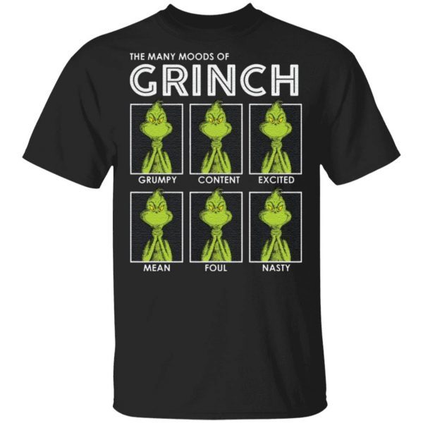 The many moods of Grinch Christmas t shirt