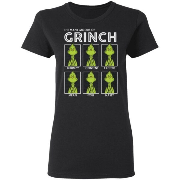 The many moods of Grinch Christmas t shirt