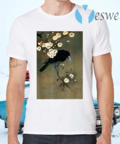 Japanese Aesthetic Crow Cherry Blossom Woodblock T-Shirts