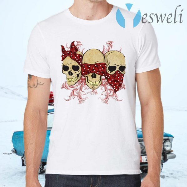 Three Skulls With Red Bandanas T-Shirts
