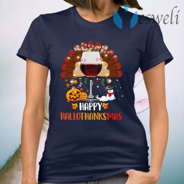 Wine Turkey Happy Hallothanksmas T-Shirt