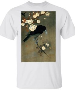 Japanese Aesthetic Crow Cherry Blossom Woodblock T-Shirt