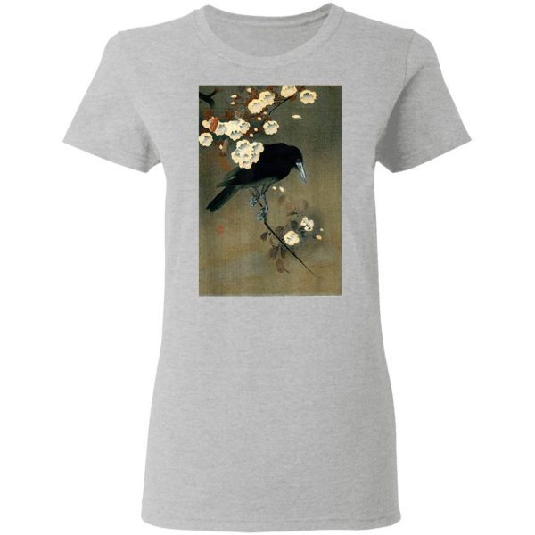 Japanese Aesthetic Crow Cherry Blossom Woodblock T-Shirt