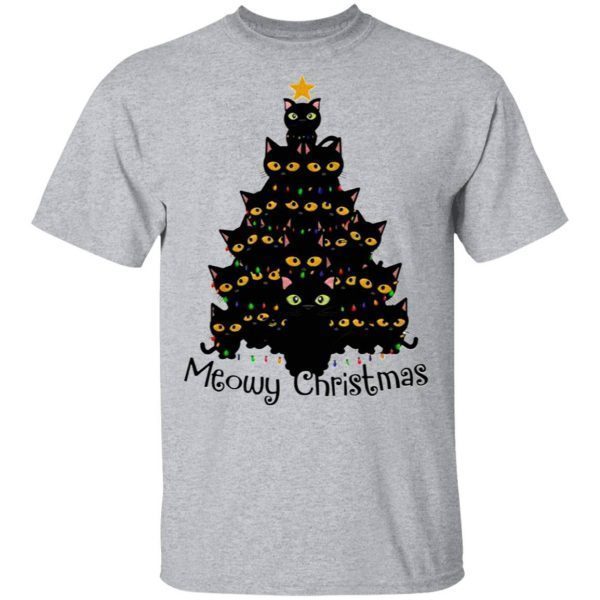 Black Cats Meowy Christmas Tree T-Shirt