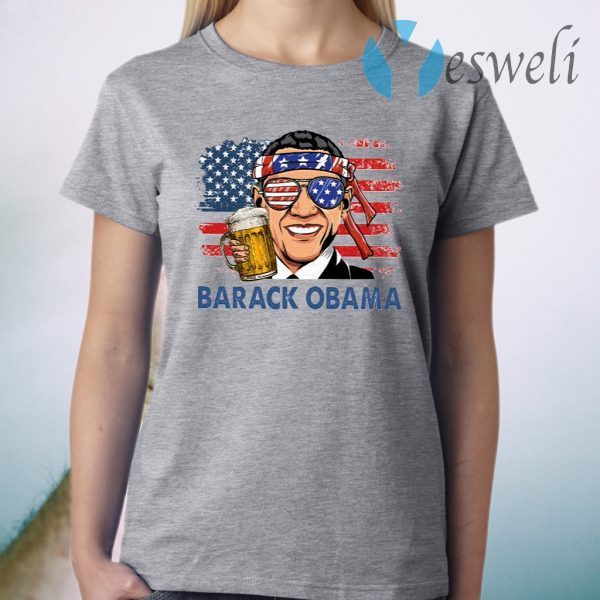 Barack Obama Hold Beer American Flag T-Shirt