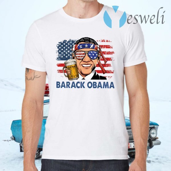 Barack Obama Hold Beer American Flag T-Shirts