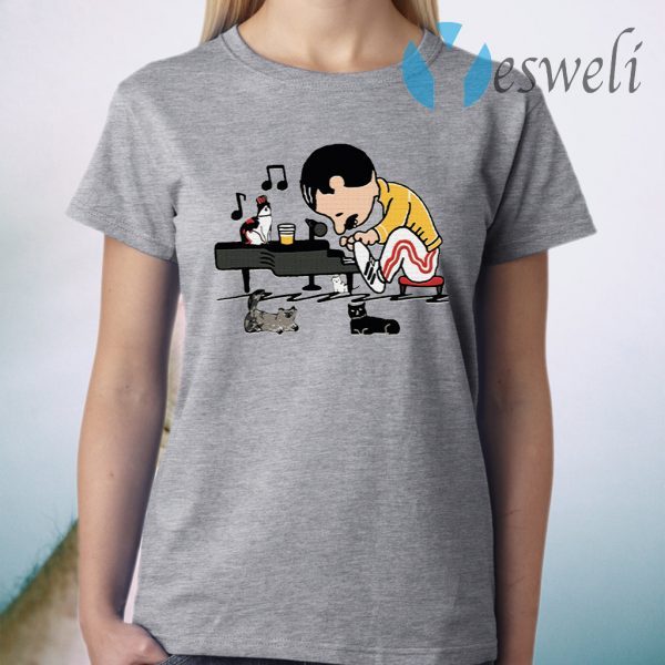 Freddie Peanuts Playing Piano And Cat Youth Kids T-Shirt