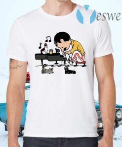 Freddie Peanuts Playing Piano And Cat Youth Kids T-Shirts