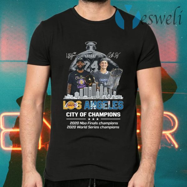 Kobe Bryant LeBron James Los Angeles Vs Corey Seager LA Dodgers City Of Champions 2020 Signature T-Shirts