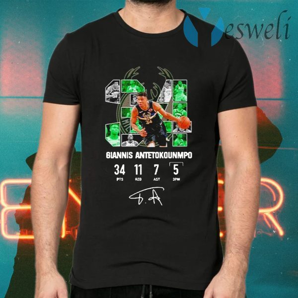 Milwaukee Bucks Giannis Antetokounmpo 34 Signature T-Shirts