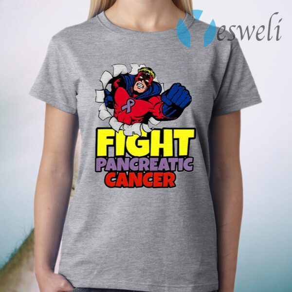 Superhero Fight Pancreatic Cancer Purple Ribbon T-Shirt