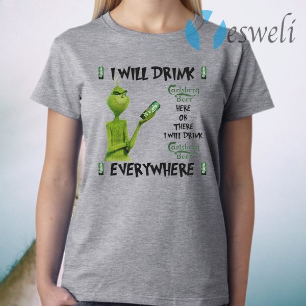 The Grinch I Will Drink Carlsberg Here And There Everywhere Christmas T-Shirt