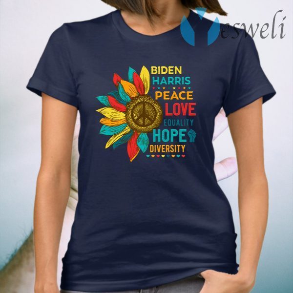 Vintage Retro Sunflower Biden Harris 2020 Peace Love Equality Hope Diversity T-Shirt