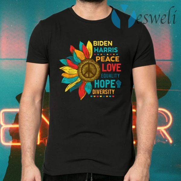Vintage Retro Sunflower Biden Harris 2020 Peace Love Equality Hope Diversity T-Shirts