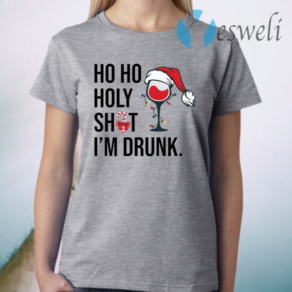 Wine Glass Ho Ho Holy shit I’m drunk Christmas T-Shirt