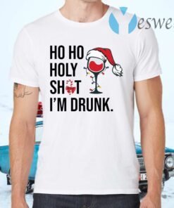 Wine Glass Ho Ho Holy shit I’m drunk Christmas T-Shirts