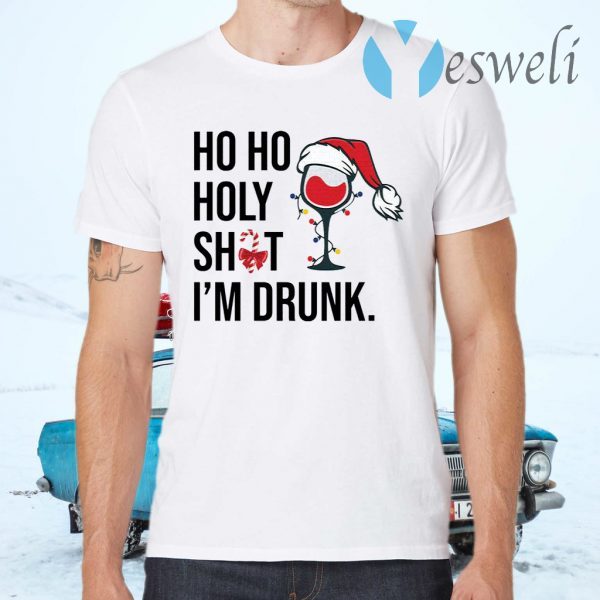 Wine Glass Ho Ho Holy shit I’m drunk Christmas T-Shirts