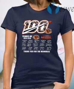 Chicago Bears 100 Years of 1920 2020 Thank You for the memories signatures T-Shirt