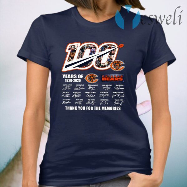 Chicago Bears 100 Years of 1920 2020 Thank You for the memories signatures T-Shirt