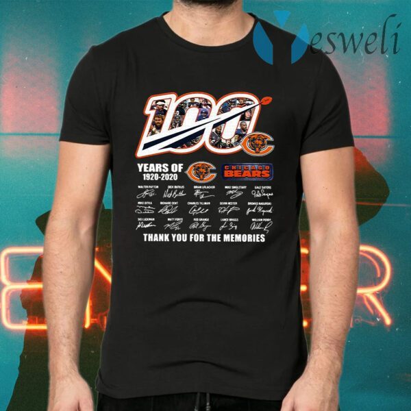 Chicago Bears 100 Years of 1920 2020 Thank You for the memories signatures T-Shirts