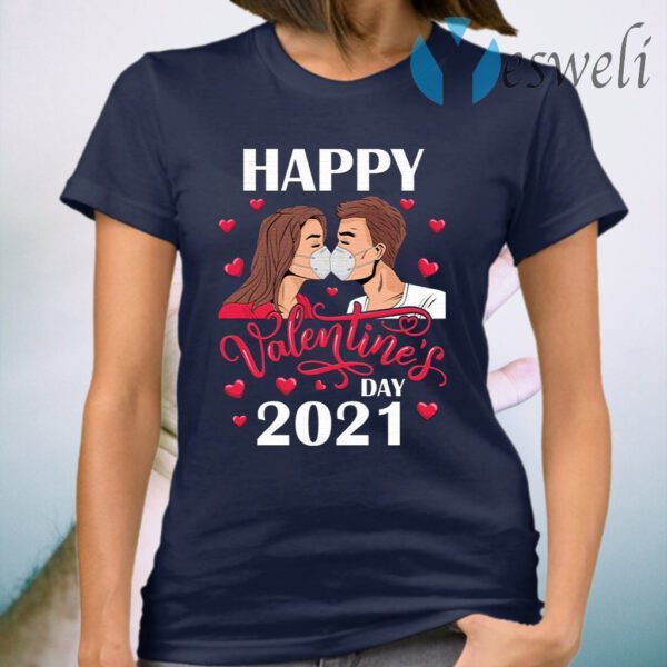 Couple Kissing with Mask on Happy Valentine’s Day 2021 T-Shirt