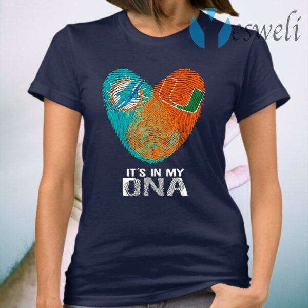 Dolphins Hurricanes It’s In My Dna Heart Fingerprints T-Shirt