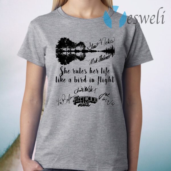 Fleetwood Mac She Rules Her Life Like A Bird In Flight Signatures T-Shirt