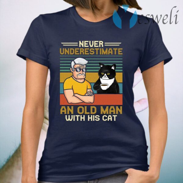 Never Underestimate And Old Man With His Black Cat Vintage T-Shirt