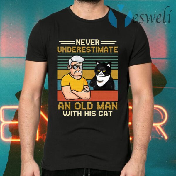 Never Underestimate And Old Man With His Black Cat Vintage T-Shirts