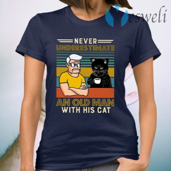 Never Underestimate And Old Man With His Tuxedo Cat Vintage T-Shirt