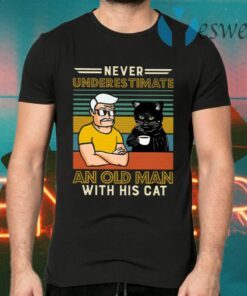 Never Underestimate And Old Man With His Tuxedo Cat Vintage T-Shirts