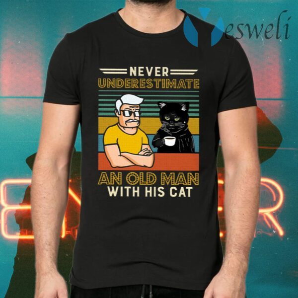 Never Underestimate And Old Man With His Tuxedo Cat Vintage T-Shirts