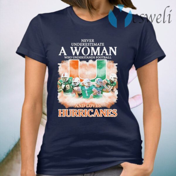 Never underestimate a Woman who understands football and loves Miami Hurricanes T-Shirt