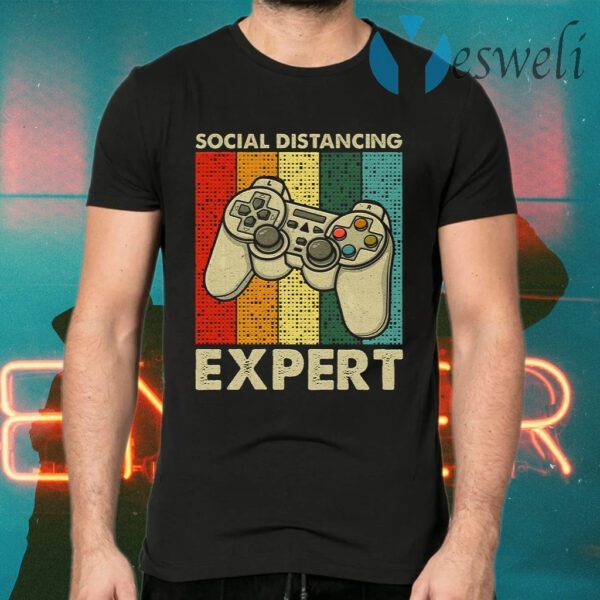 Social Distancing Expert Funny Gamer Vintage Retro T-Shirts