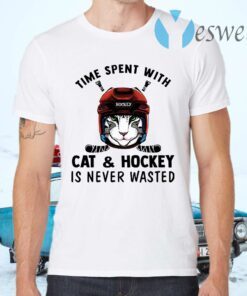 Time spent with cat and hockey is never wasted T-Shirts