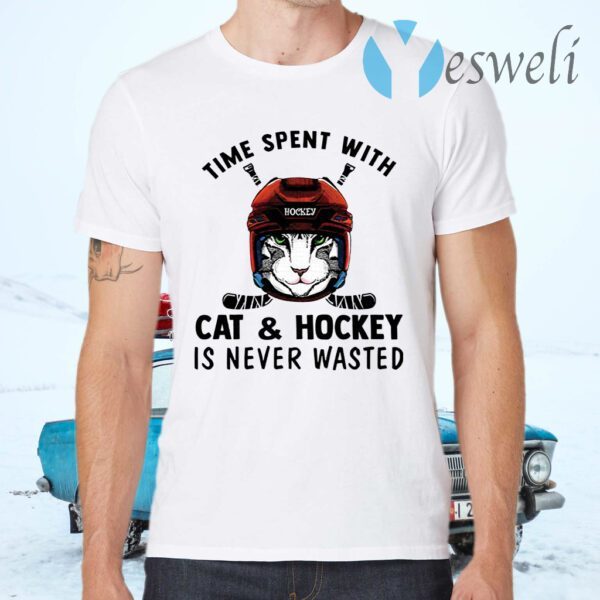 Time spent with cat and hockey is never wasted T-Shirts